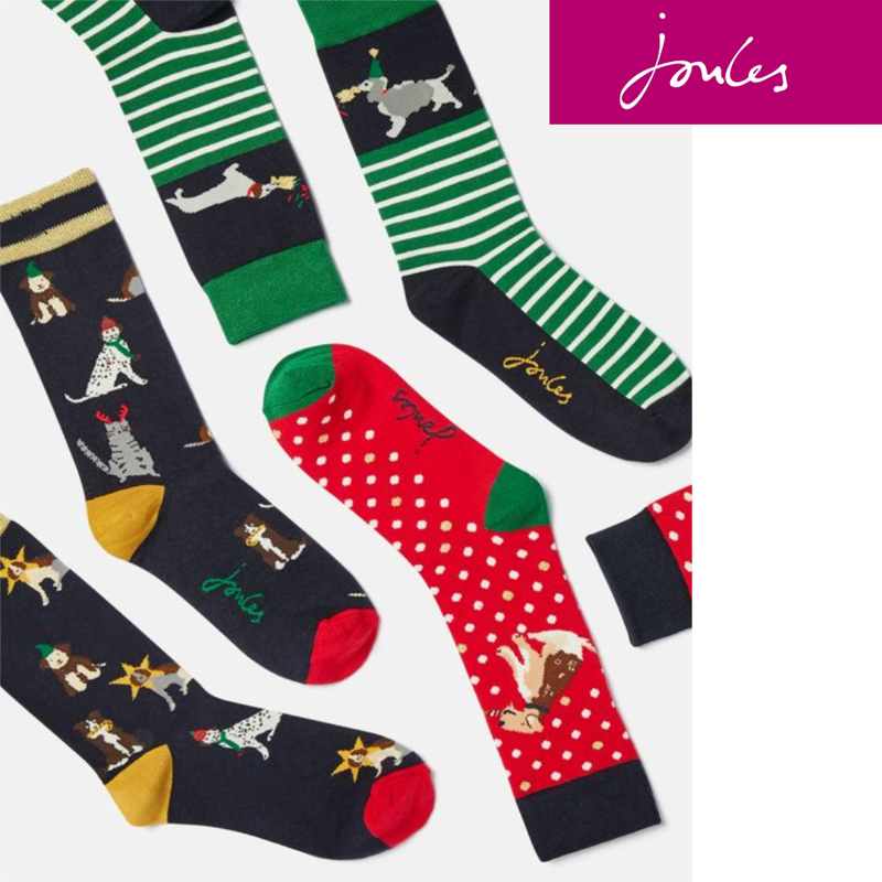 Joules Christmas 3Pk Bamboo Socks - Xmas Dogs-1